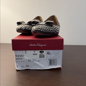 Salvatore Ferragamo Black and White Polka Dot Flats